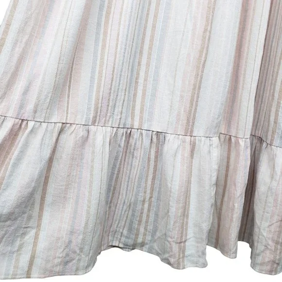 Loft Beach Cotton Linen Blend Striped Midi Dress Neutral Elasticized Waist XXS - Picture 3 of 8